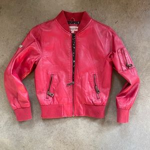 Red Faux Leather Bomber Jacket